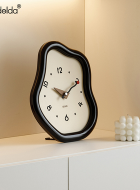 Mandelda奶油风家居客厅台式时钟玄关桌面摆件电视柜座钟装饰品