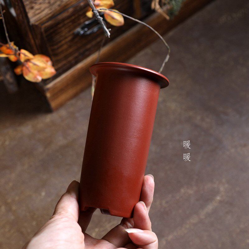 戴帽小圆筒暖暖精选紫砂花盆宜兴绿植盆景多肉迷你大红袍朱泥