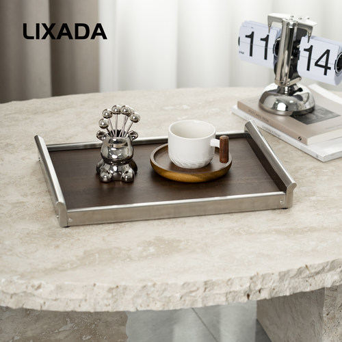 LIXADA轻奢304不锈钢胡桃木盘