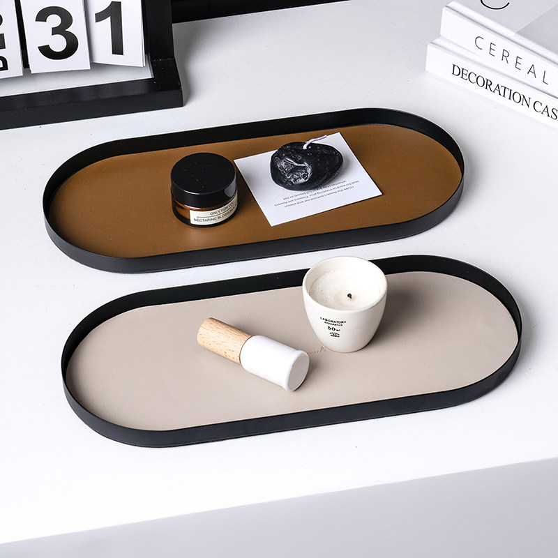 LIXADA椭圆皮革置物盘化妆品香水收纳盘客厅整理香薰装饰托盘高级