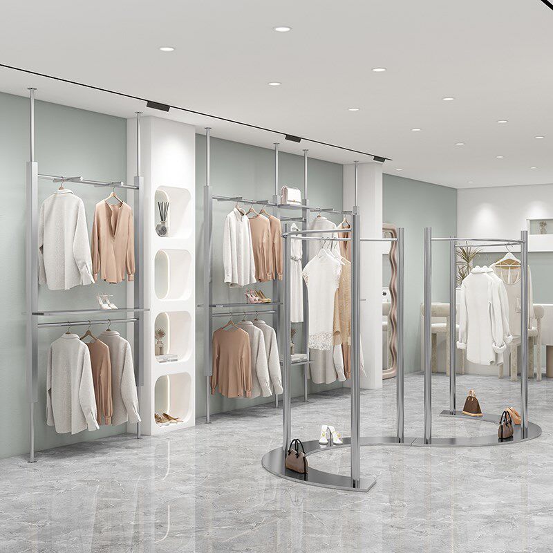 服装店展示架男女装店铺不锈钢上墙壁挂立柱双层挂衣服架陈列货架