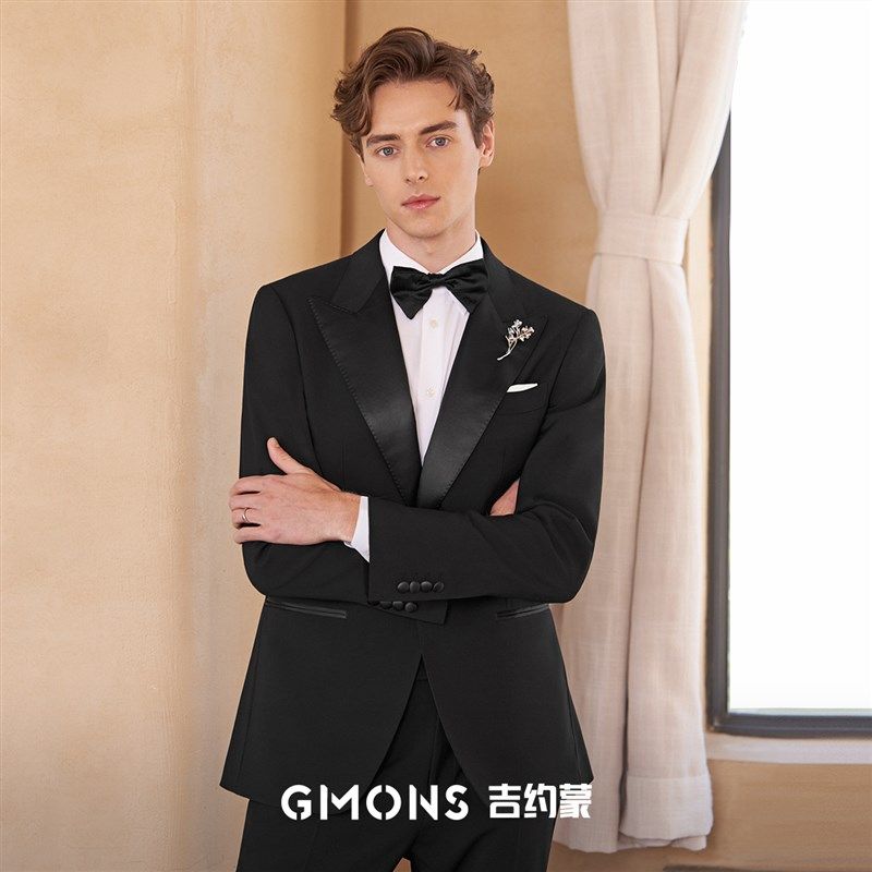 【婚庆礼盒】吉约蒙塔士多羊毛西服套装男新郎结婚礼服黑色西装