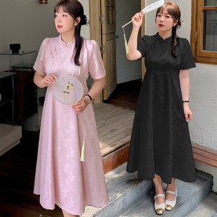 胖mm夏装新品230斤大码女长短款改良旗袍伴娘服200中式国风连衣裙