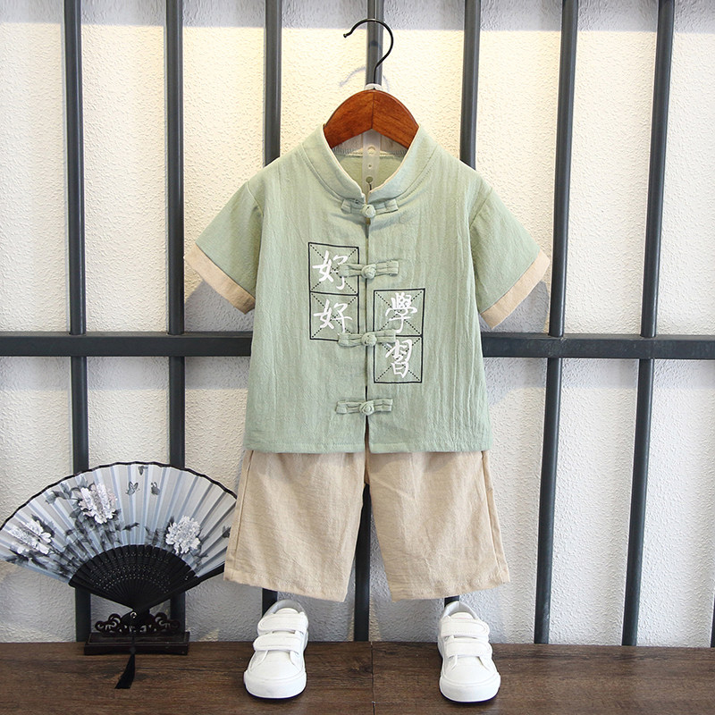 男童唐装汉服古风中国风演出服儿童古风新中式周岁礼服男宝国学服