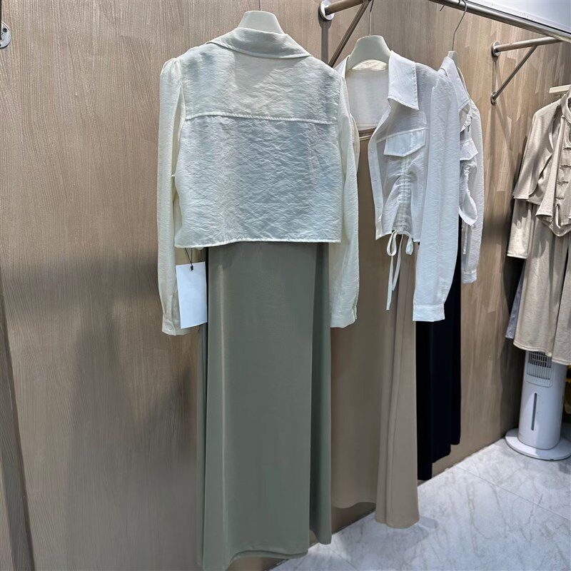 防晒抽绳上衣背心中长款连衣裙套装女2024夏季新款小个子两件套