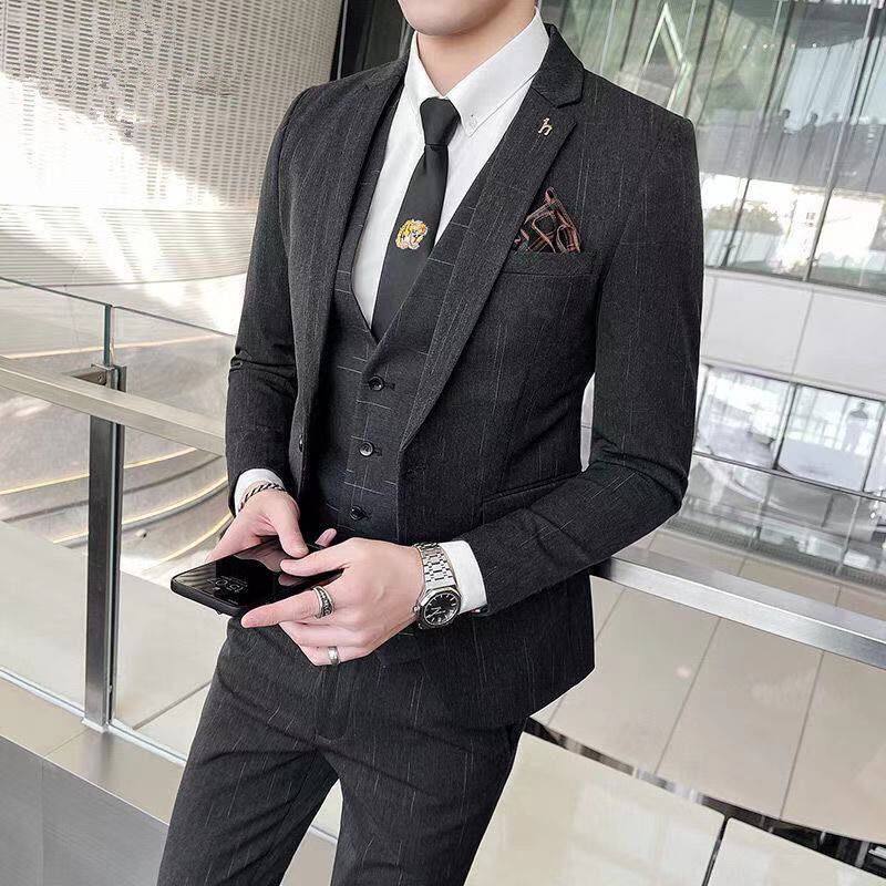 西装男套装暗纹结婚礼服新郎伴郎团男士西服三件套商务职业正装潮