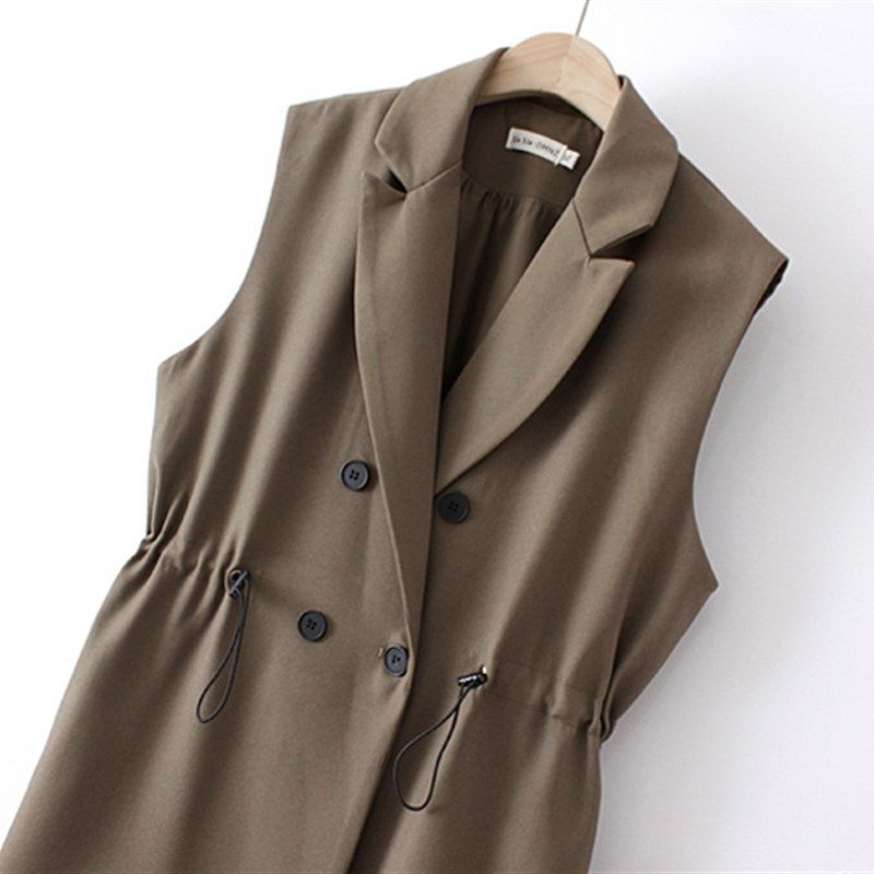 西装马夹女士春秋中长款设计感双排扣收腰大码新款马甲外穿外套