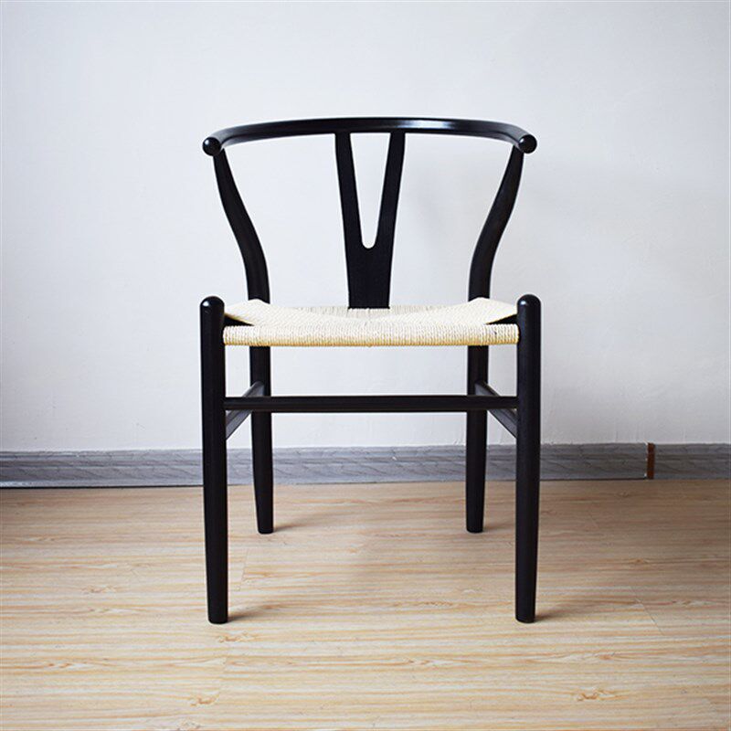 财富家具北欧实木榉木白橡餐椅y椅简约休闲靠背编绳椅书房藤扶手