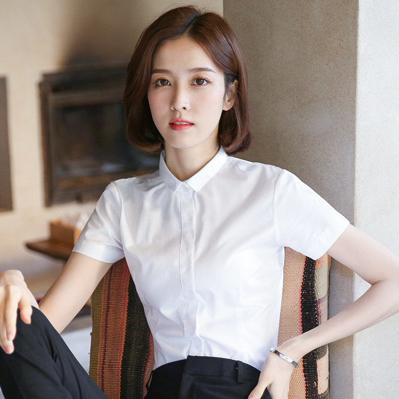白衬衫女短袖夏职业正装商务工作服女士白色衬衣小领工装夏季薄款