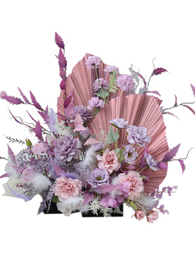 梦幻紫色婚礼花艺布景拱门花羽毛花排婚拍花架舞台迎宾花艺套装