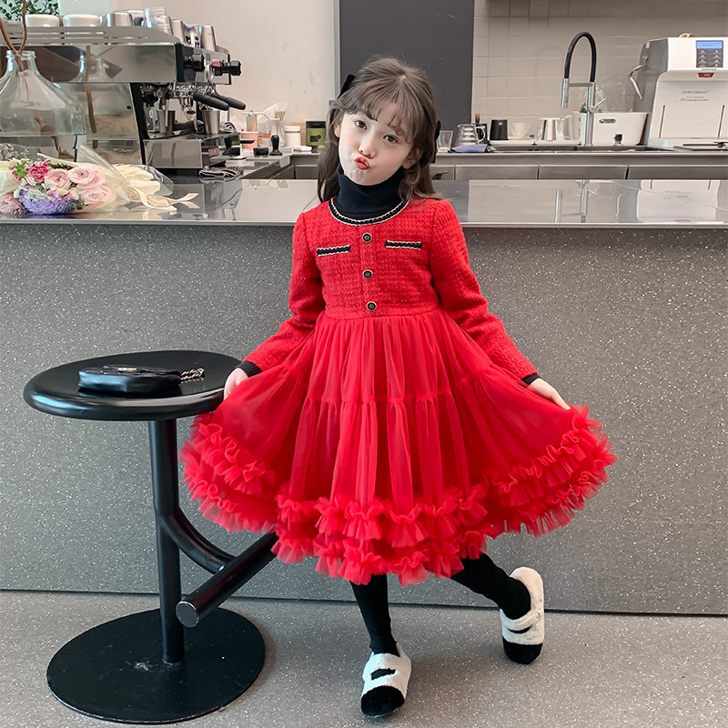 女童连衣裙秋冬款2024冬装新款儿童加绒公主裙礼服女孩冬裙子冬季