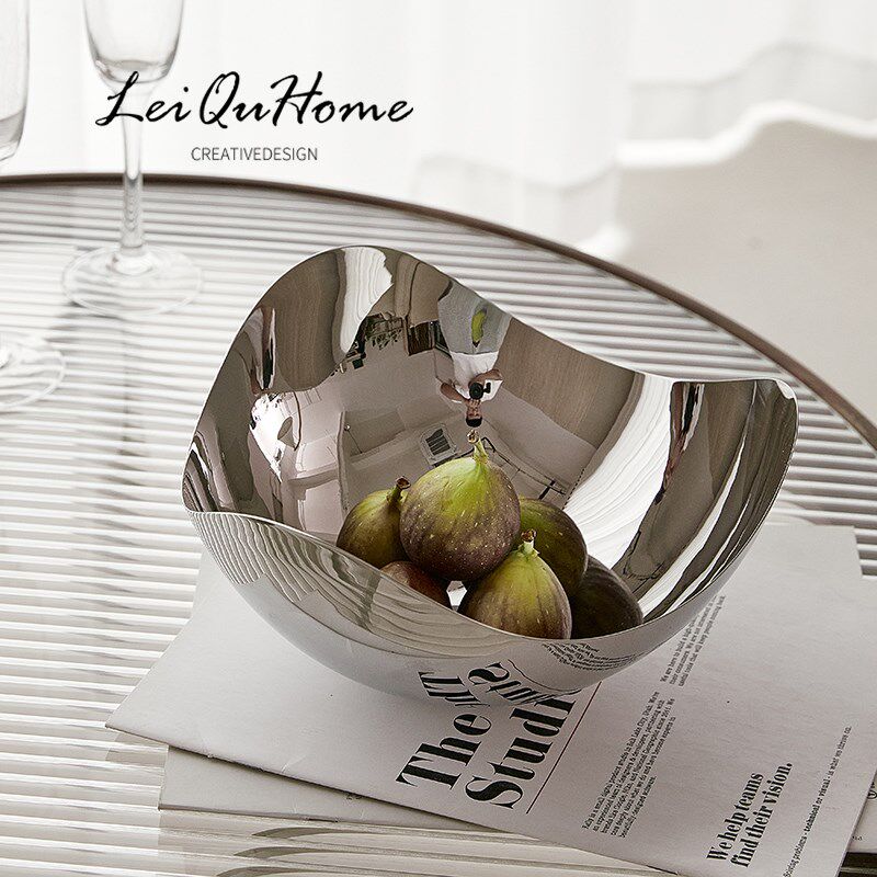 LeiQuHome 北欧风不锈钢花瓣水果盘家用客厅茶几餐桌果盆装饰摆件
