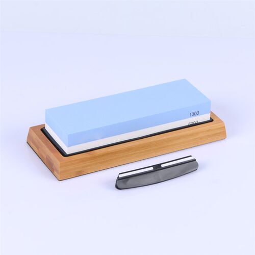 1000/6000蓝白双面可用白刚玉磨刀石油石厨房砥石带底座辅助刀夹
