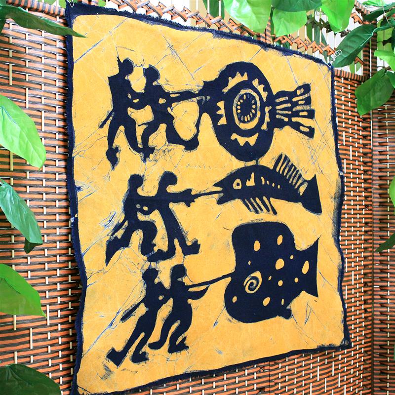 抽象蜡染画渔获手工布画云南特色手工艺礼品酒吧餐厅茶艺装饰挂画
