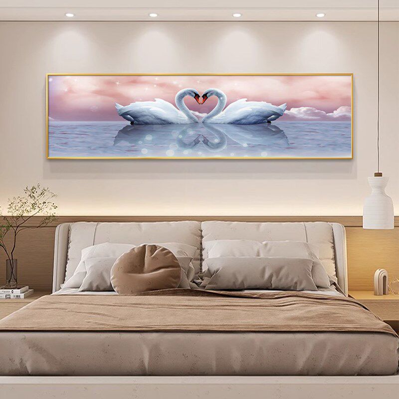 天鹅主卧床头挂画卧室装饰画轻奢高级感老人房间背景墙壁画好寓意
