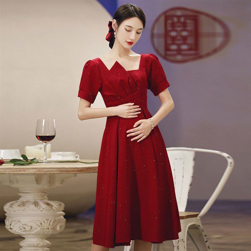 孕妇敬酒服新娘结婚礼服遮肚子大码小个子回门服订婚连衣裙夏季女
