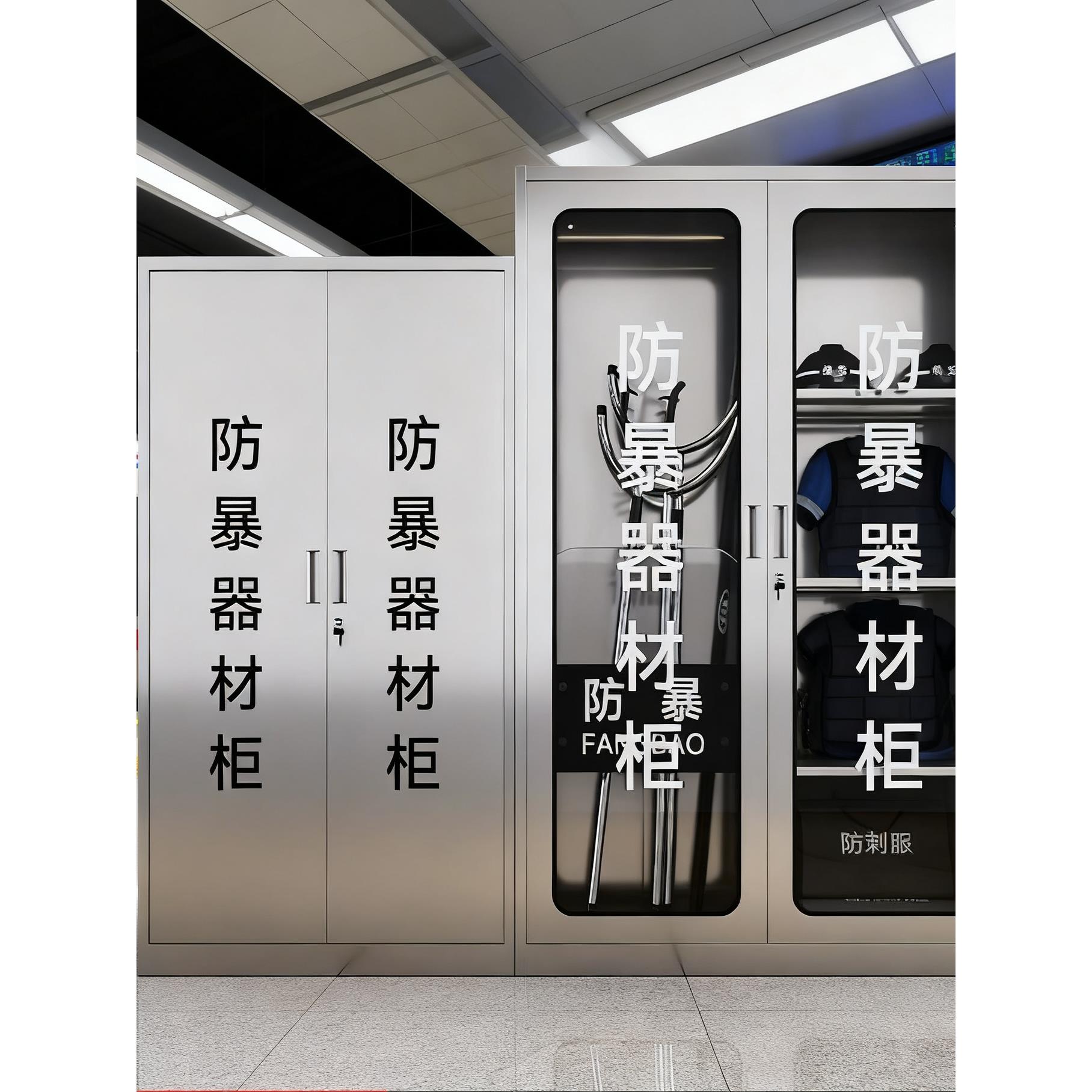 不锈钢防暴器材柜学校幼儿园安全器械柜消防应急物资柜防暴盾牌柜