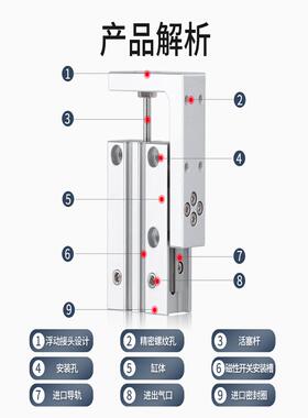 气动小型侧导轨滑台气缸MXH/HLH6/10/16/20-5/10/15/20/30/40/50