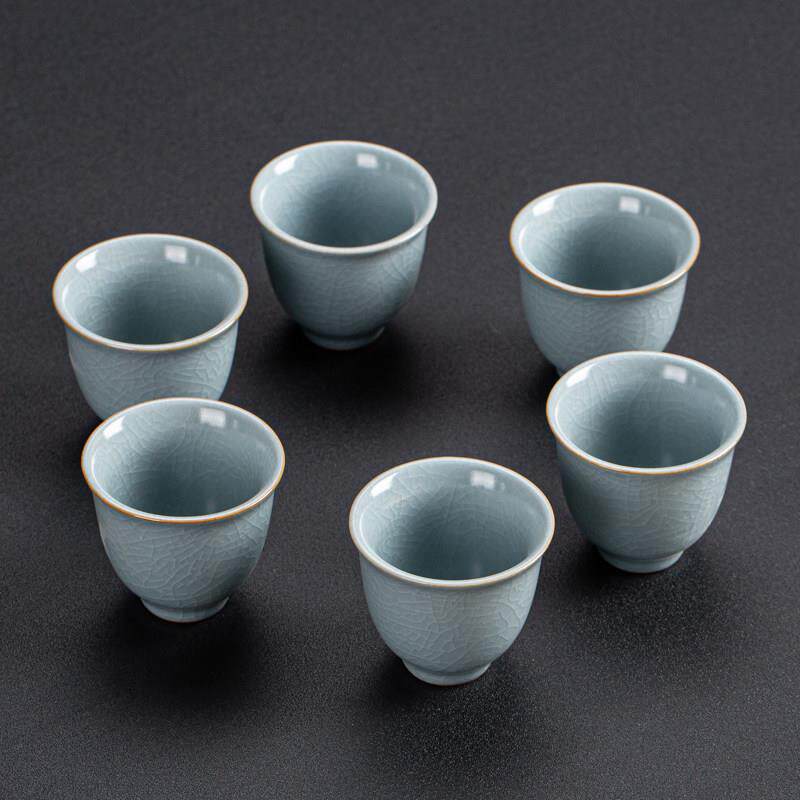 六只装汝窑功夫茶杯品茗杯茶具茶碗个人主人杯仿古陶瓷开片小杯子