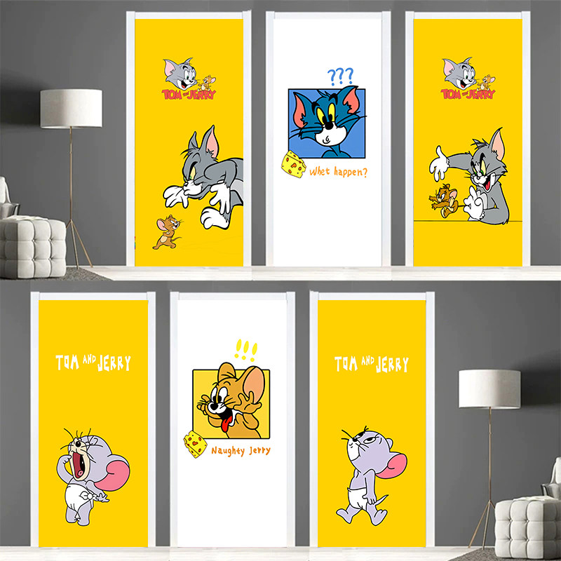 儿童房卡通门贴纸自粘整张衣柜移门翻新厕所玻璃贴画卧室木门全包