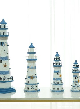 地中海风格木制做旧大号灯塔摆件家居客厅玄关桌面落地装饰工艺