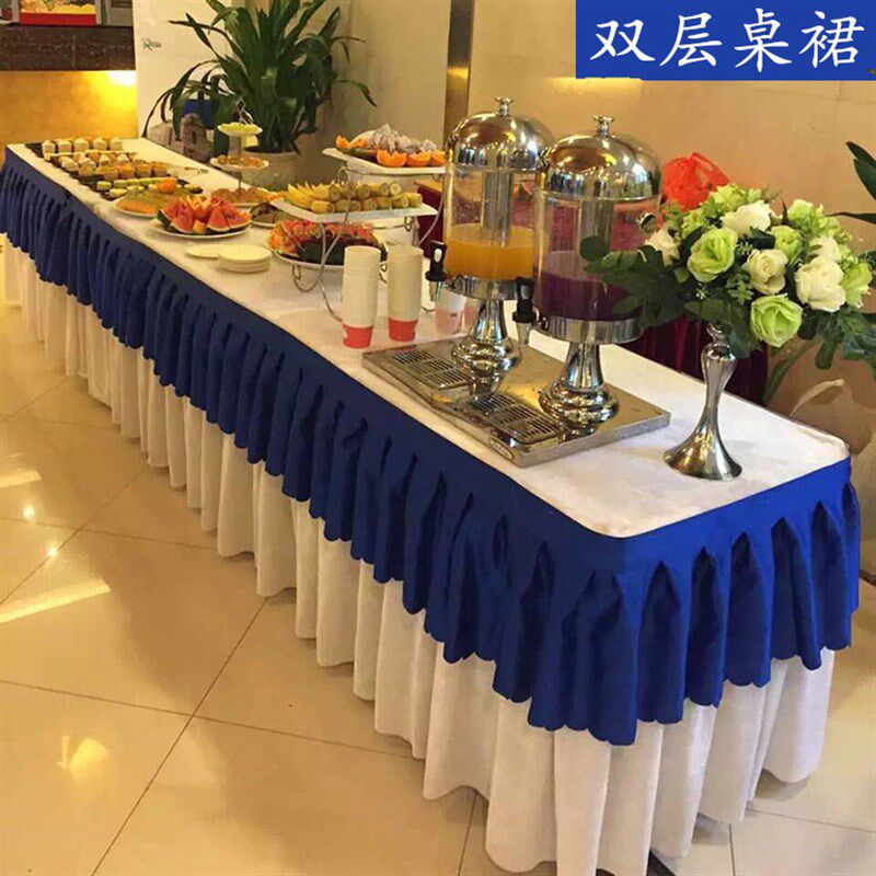定制双层酒店桌布桌裙桌罩自助餐聚会台布台裙纯色缎面桌布