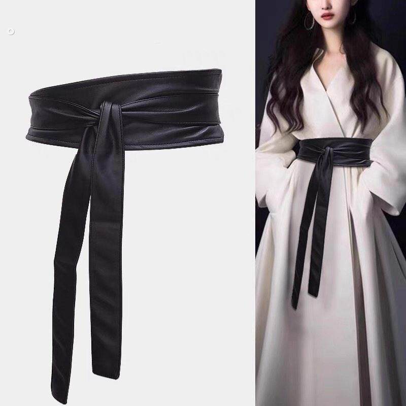 柔软真绵仿羊皮宽腰带女蝴蝶结软皮带皮草大衣风衣羽绒服绑带装饰