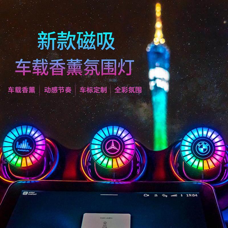 新-启停功能 出风口香薰拾音灯车载桌面节奏灯多场景气氛灯