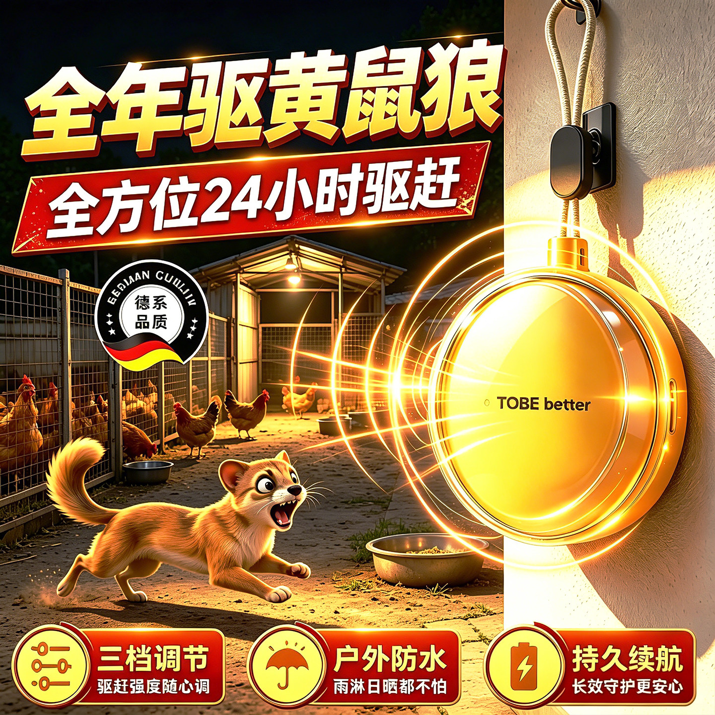 黄鼠狼驱赶神器养殖场超声波驱防黄鼠狼的工具鸡窝鸡场专用药神器