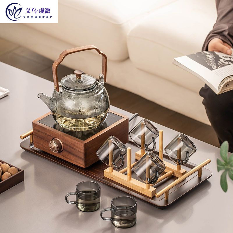 胡桃木电陶炉煮茶器家用玻璃煮茶壶煮茶炉办公专用泡茶壶茶具套装