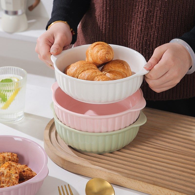 釉下彩双耳陶瓷碗家用空气炸锅烤箱专用蒸蛋碗白瓷芝士焗饭沙拉碗,餐饮具,碗,淘宝优惠券,粉丝福利购,淘宝优惠卷