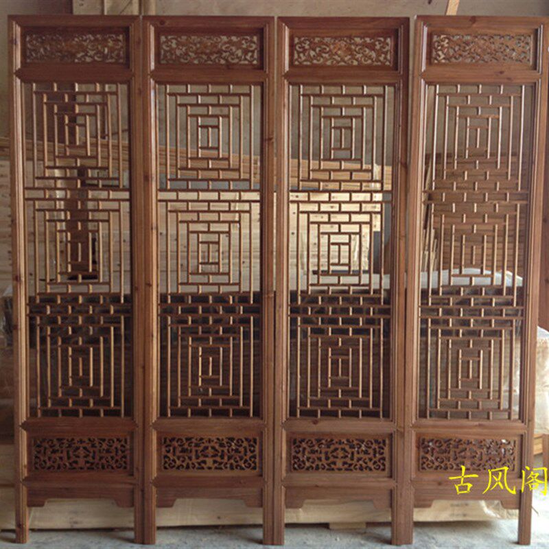 仿古屏风隔断 花格折屏 中式实木花格酒店办公室客厅茶室屏风玄关