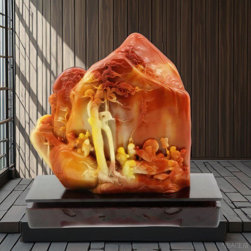 原石摆件仿寿山石山居即景图玉石山水石料家居客厅观赏石工艺品