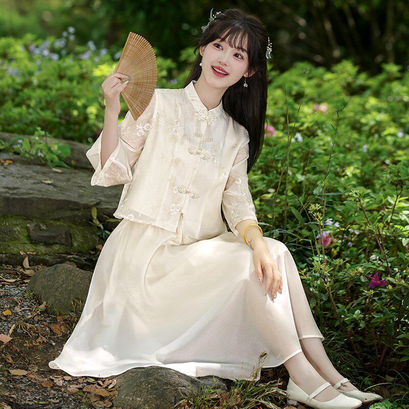 新中式国风连衣裙少女夏季2025新款初高中学生汉服上衣半身裙套装