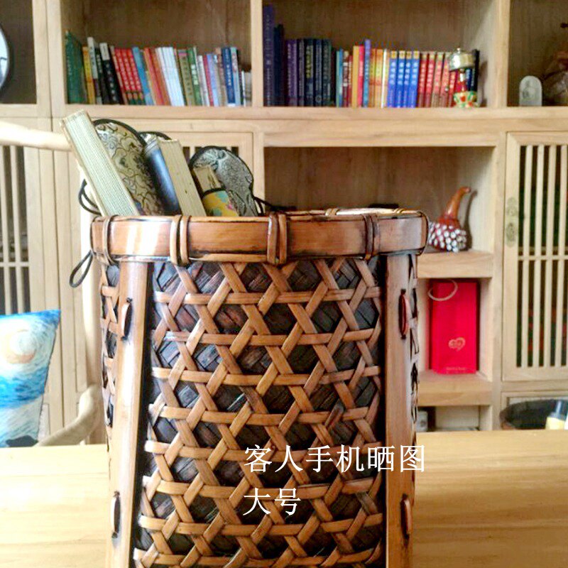 卷轴收纳筐字画桶防水防潮宣纸收纳桶书画筒桶圆形竹编收纳筐影视
