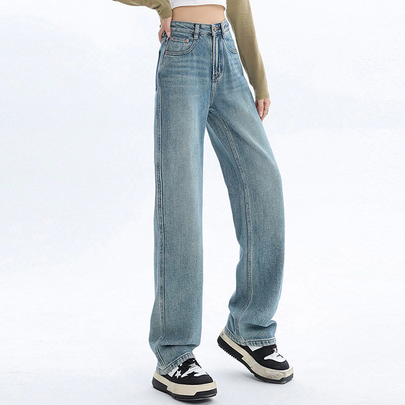 2024年新款浅蓝色阔腿牛仔裤女春夏春款小个子高腰显瘦窄版直筒裤