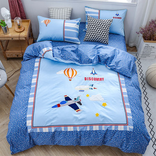 纯棉四件套男孩全棉儿童床品卡通被套三件套男童床单床笠定制船秋