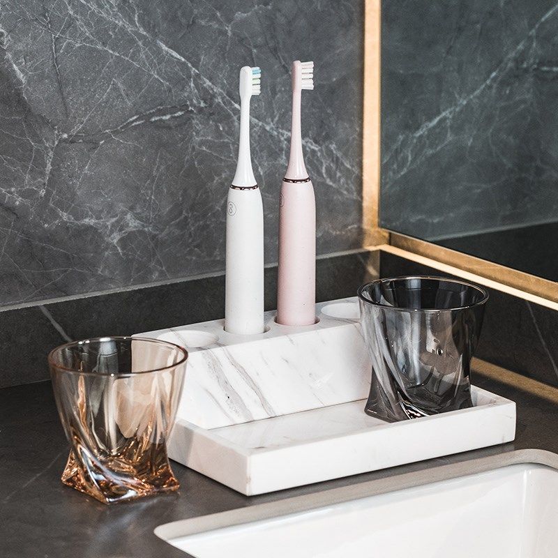 高级大理石电动牙刷置物架浴室台面双人牙刷牙膏架套装牙具收纳架