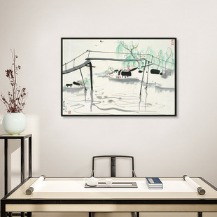 吴冠中江南水乡风景画新中式水墨国画禅意客厅装饰画挂画山水壁画