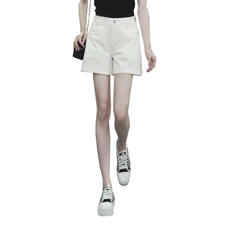 白色牛仔短裤女夏季薄款2024年新款高腰显瘦宽松阔腿A字五分裤子