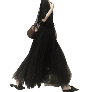 三层网纱大摆半身裙仙女温柔风到脚踝长裙很仙的山本风蓬蓬松纱裙