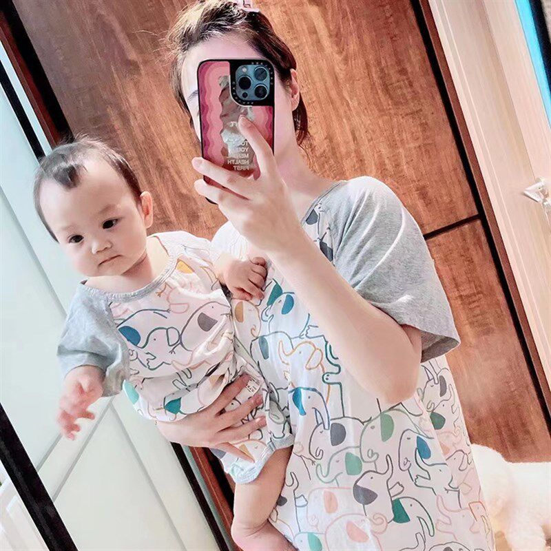 兔子亲子家居服!夏季薄款竹棉纱布宝宝睡衣男女童睡袋成人睡裙