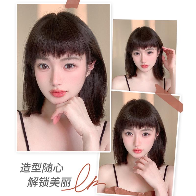 狗啃浏海假发片女自然前额短发眉上齐厚假浏海真发隐形无痕头帘贴
