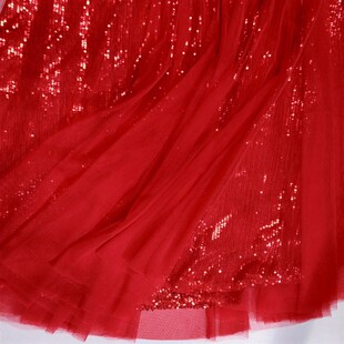 红色网纱半身裙女中长款适合胯大高腰a字大码显瘦白色亮片仙女裙