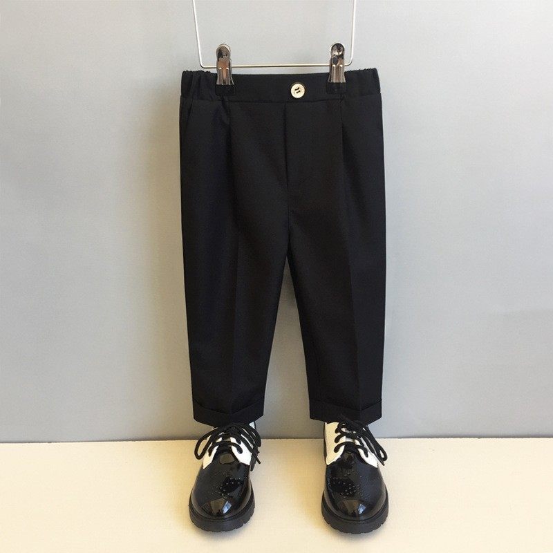 男童英伦风西裤男宝宝背带儿童西装裤松紧腰黑色小童裤子西服男孩