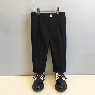 男童英伦风西裤男宝宝背带儿童西装裤松紧腰黑色小童裤子西服男孩