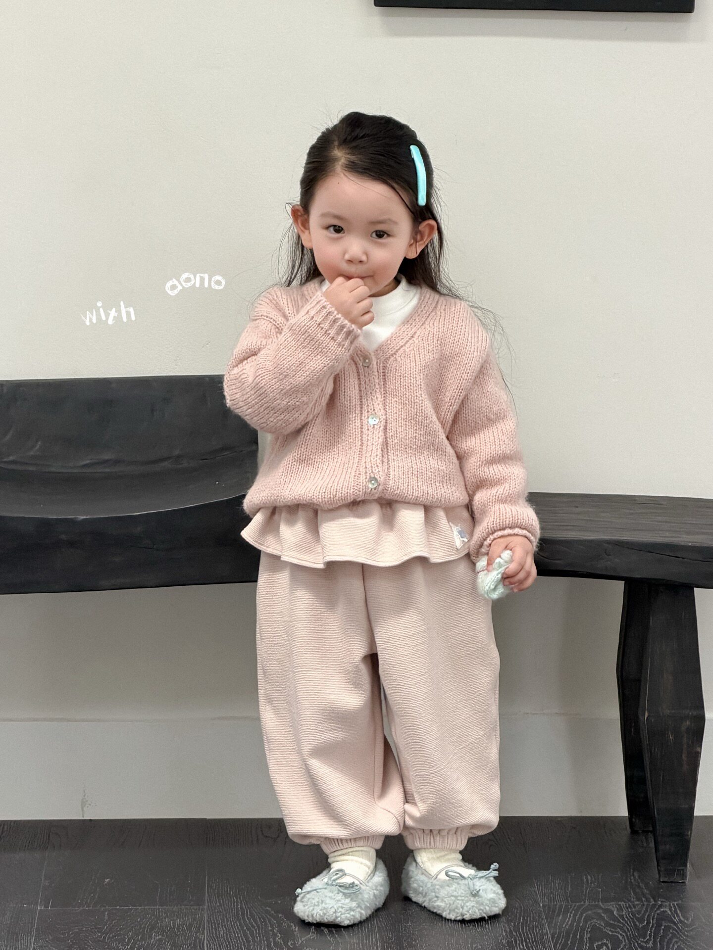Aono女童毛衣开衫韩式千金风2026新款儿童粉色套装休闲复古套装
