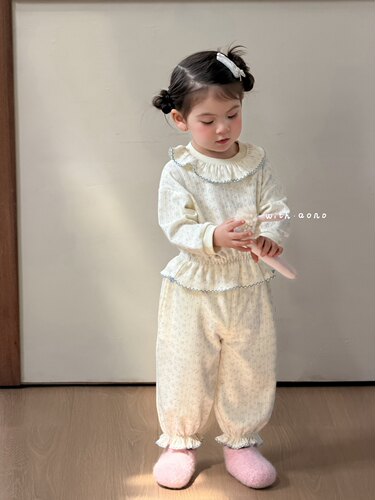 aono女童春秋季韩系碎花复古套装2026新款儿童两件套荷叶波浪边