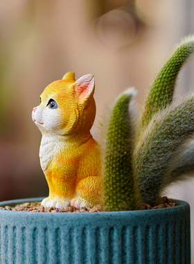 九尾猫咪花盆景装饰小摆件可爱九尾狐狸猴尾柱多肉花园微景观造景
