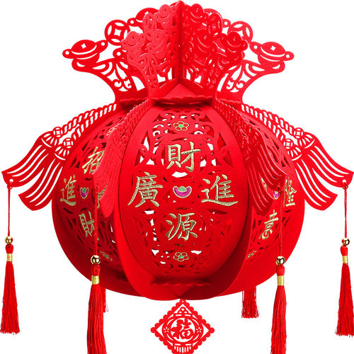刺绣新年灯笼装饰元宵喜庆福字挂饰2022春节商场大红灯笼diy连串